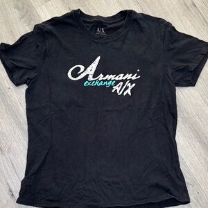 Armani Exchange Black Tee with White and Teal Logo
